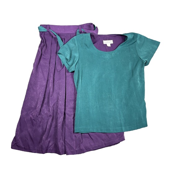 Norton McNaughton Dresses & Skirts - Vintage Norton McNaughton Womens Skirt Set 14 Purple Teal Belted 1980s Preppy